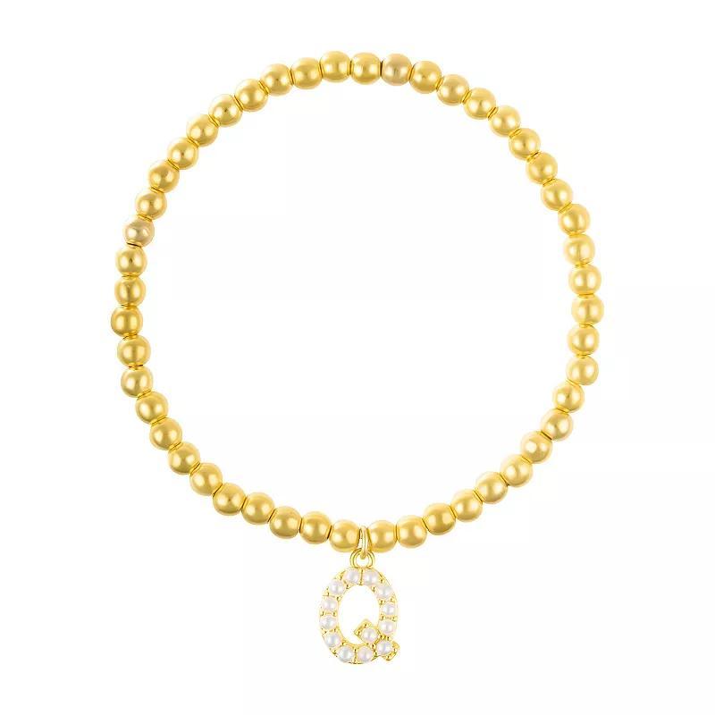 Adornia Gold Tone Simulated Pearl Initial Stretch Bracelet, Womens Gold Tone Q Product Image