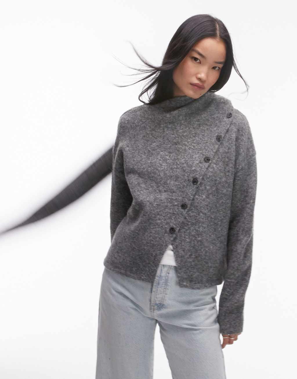 Topshop knit scarf oversized cardigan in gray Product Image