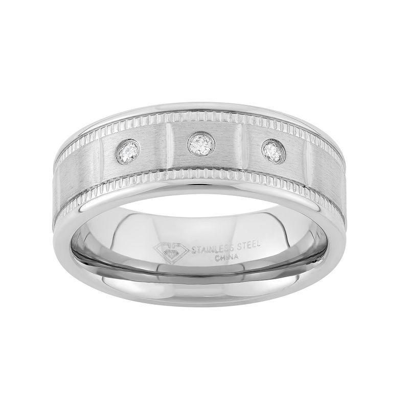 1/10 Carat T.W. Diamond Stainless Steel Wedding Band - Men, Mens White Product Image