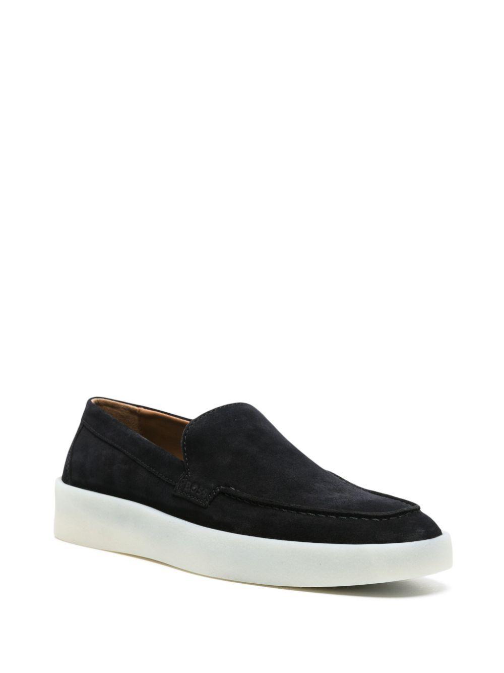 HUGO BOSS Navy Suede Logo Detail Loafers In Dark Blue Product Image