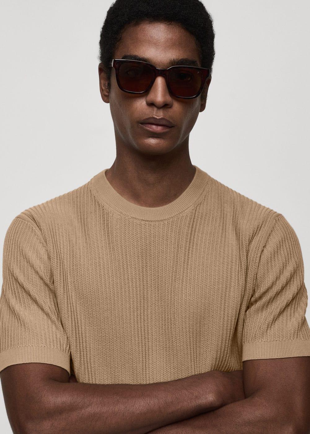 MANGO MAN - Ribbed knit t-shirt beigeMen Product Image