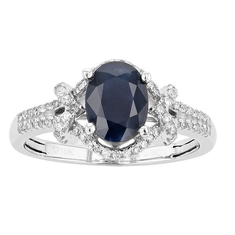 Gemminded 10k White Gold Sapphire & 1/4 Carat T.W. Diamond Ring, Womens Product Image