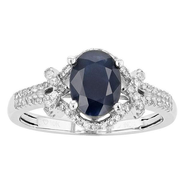 Gemminded 10k White Gold Sapphire & 1/4 Carat T.W. Diamond Ring, Womens Blue Product Image