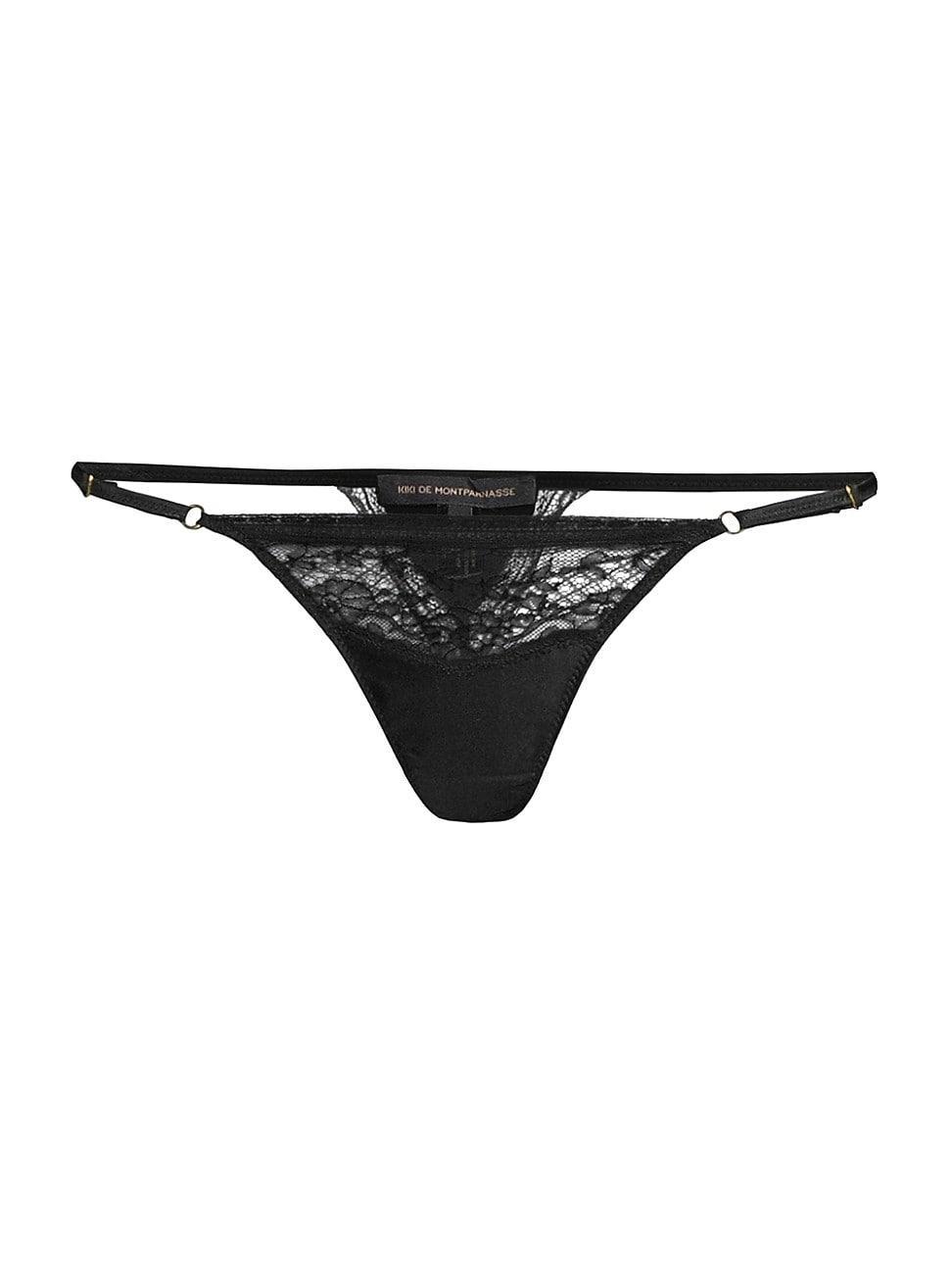 Womens Lace-Trim Charmeuse Thong Product Image