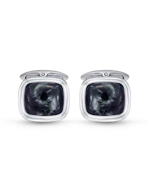 LuvMyJewelry Seraphinite Gemstone Sterling Silver Black Rhodium Plated Men Cufflinks - White Product Image