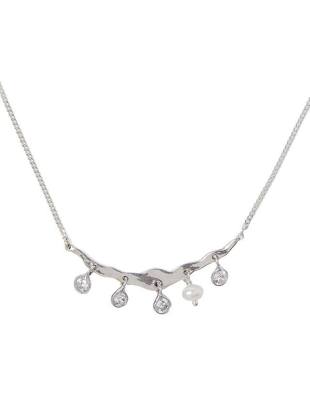 Womens Sterling Silver, Cubic Zirconia & Freshwater Pearl Pendant Necklace Product Image