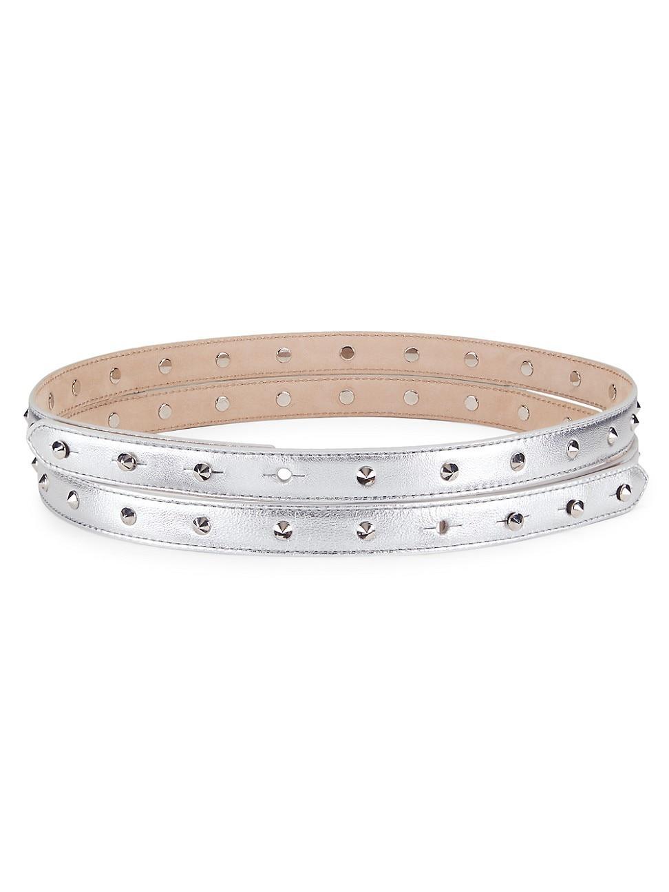 Womens Thin Studded Metallic Leather Double Belt Product Image