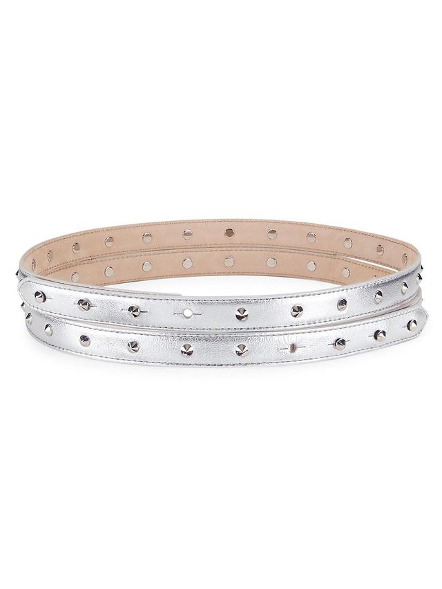 Womens Thin Studded Metallic Leather Double Belt Product Image