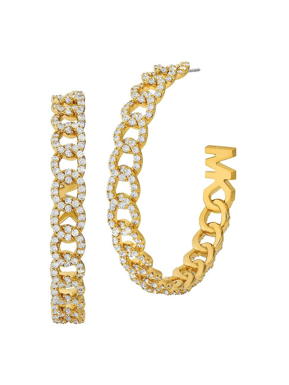 Womens 14K-Gold-Plated & Cubic Zirconia Curb-Chain Hoop Earrings Product Image