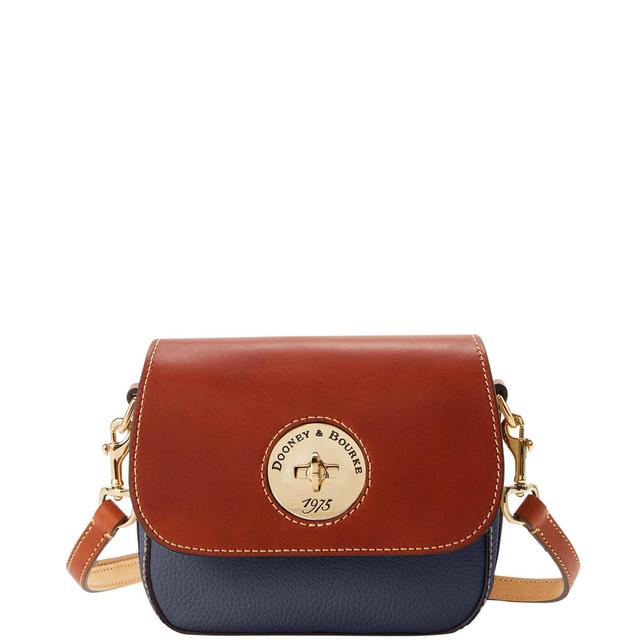 Dooney & Bourke Womens Pebble Turnlock Flap Saddle Leather Crossbody Bag in Midnight Blue Product Image