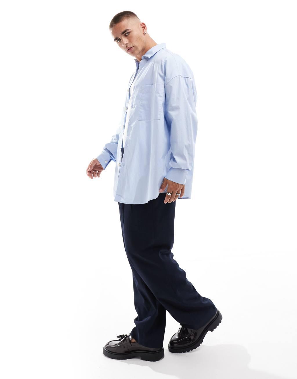 ASOS DESIGN extreme oversized smart shirt in workwear blue  Product Image