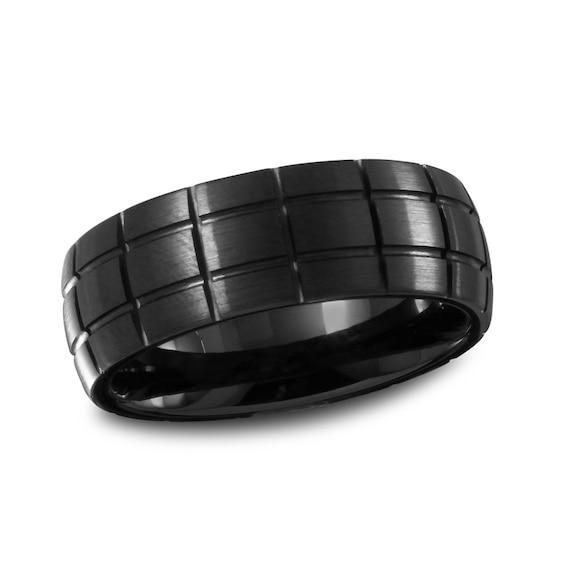 Men's 8.0mm Dome Grid Black Ceramic Band Product Image