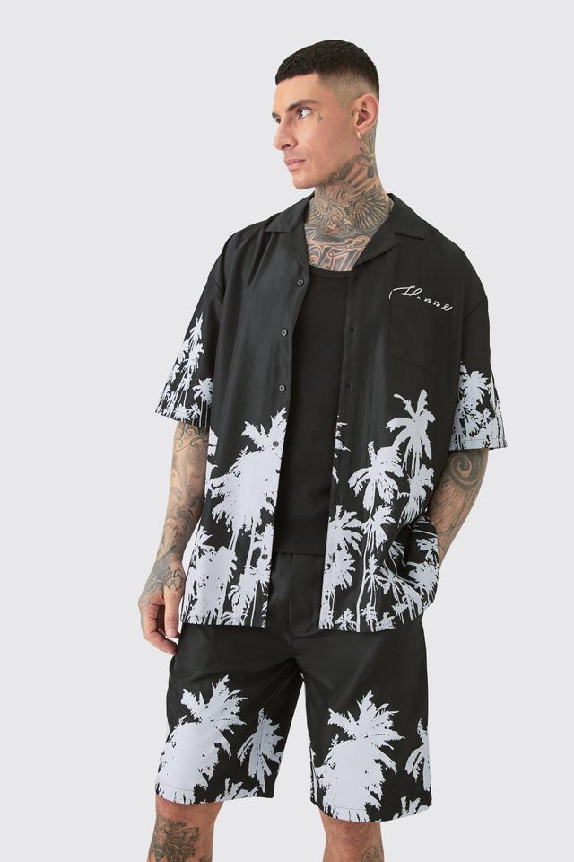 Tall Soft Twill Palm Hem Oversized Boxy Shirt & Short Set | boohooMAN USA Product Image