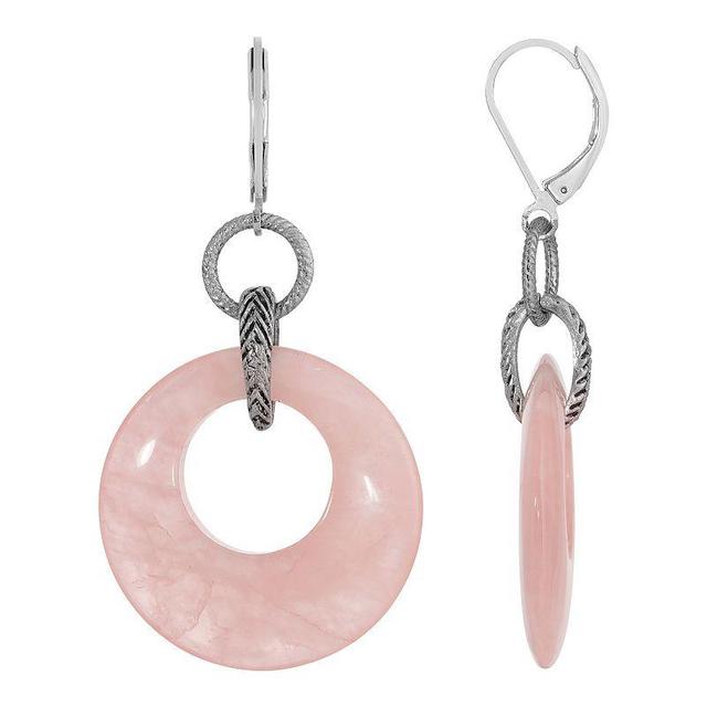 1928 Silver Tone Rose Quartz Double Drop Earrings, Womens, White Product Image