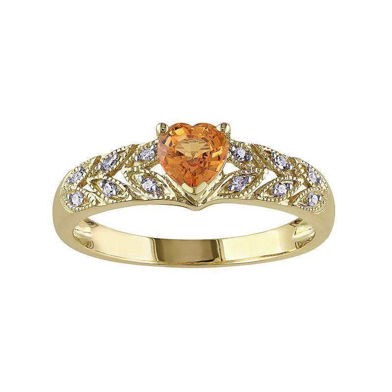 Stella Grace Orange Sapphire & Diamond Accent 10k Gold Heart Ring, Womens Product Image