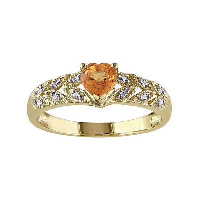 Stella Grace Orange Sapphire & Diamond Accent 10k Gold Heart Ring, Womens Product Image