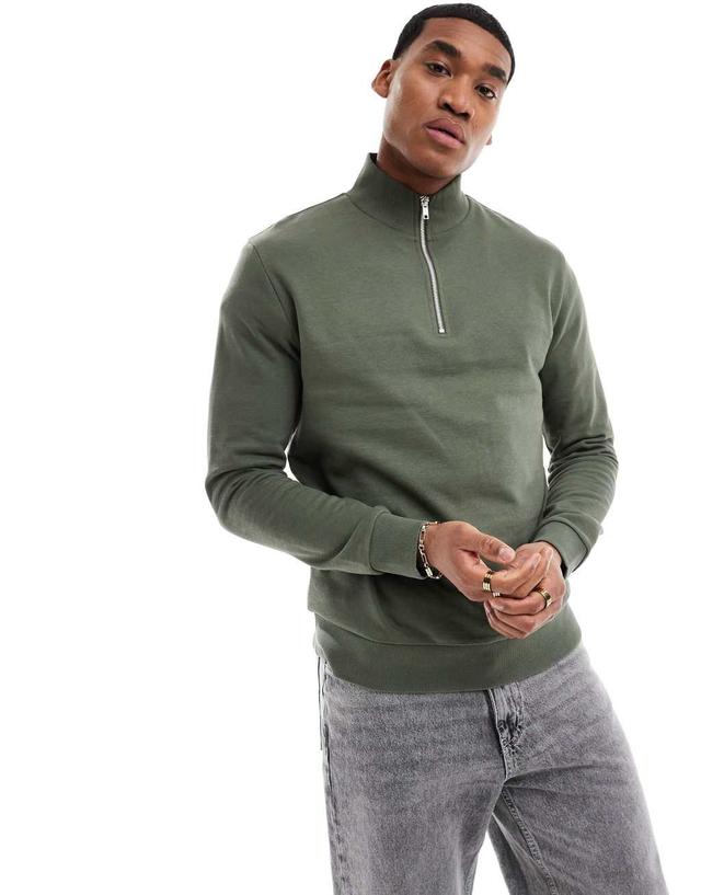 ASOS DESIGN essential sweatshirt with half zip in mid green Product Image