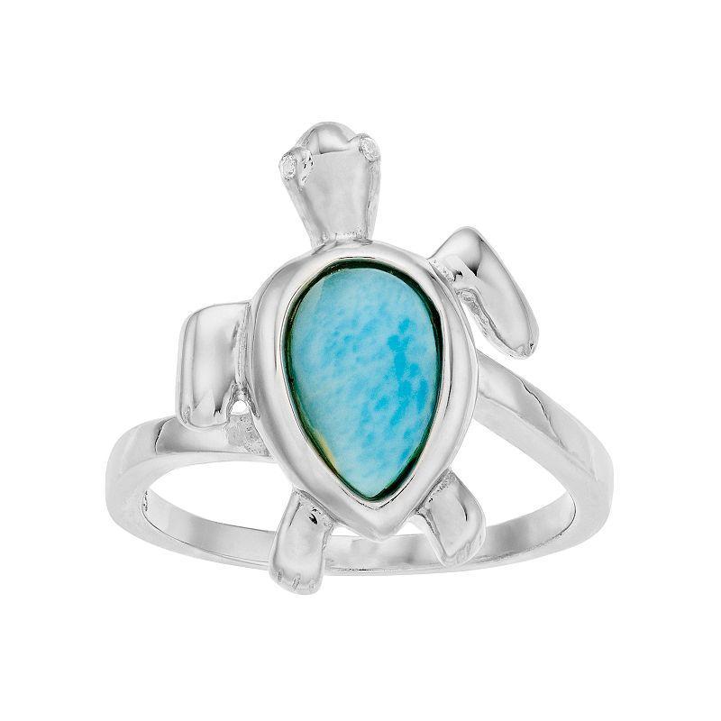 Sterling Silver Larimar Turtle Ring, Womens Product Image