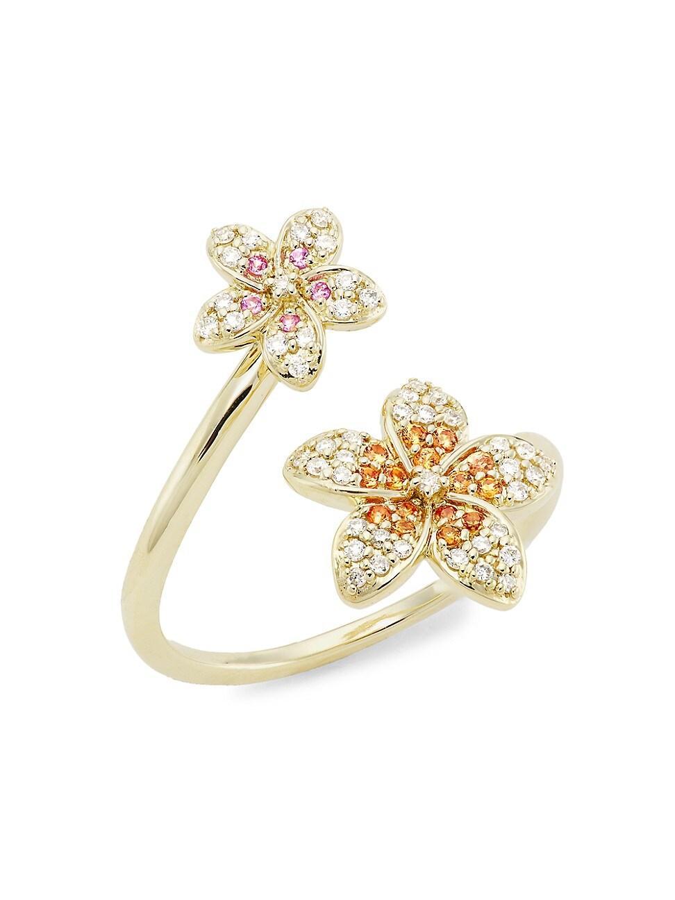 Womens 14K Yellow Gold & Multi-Gemstone Plumeria Wrap Ring Product Image