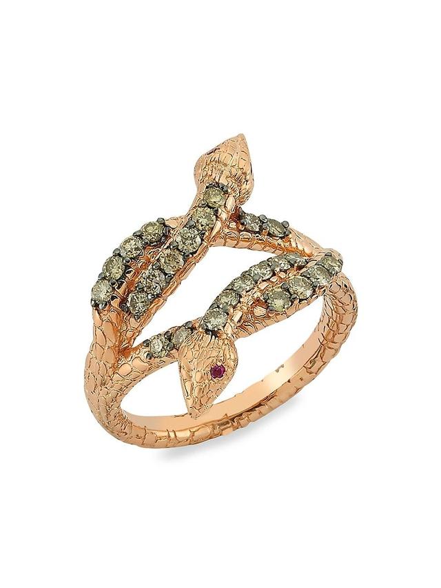 Womens Eve Kundalini 14K Rose Gold, 0.54 TCW Diamond, & Ruby Snake Ring Product Image