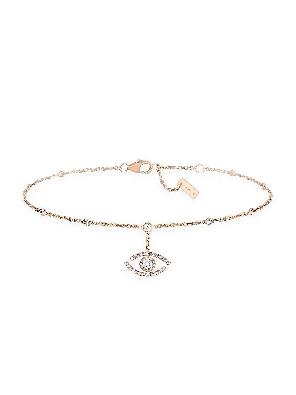 Womens Lucky Eye 18K Rose Gold & Diamond Pendant Ankle Bracelet Product Image