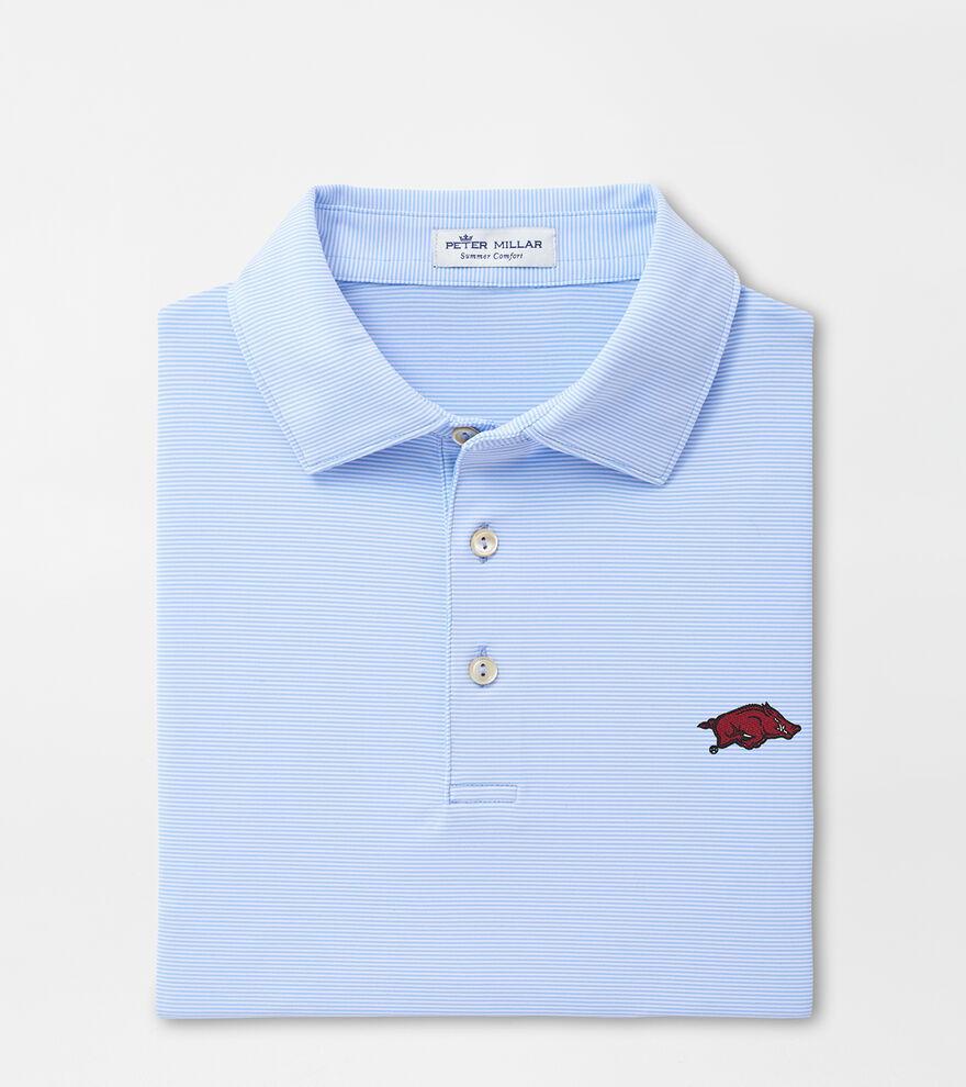 Peter Millar Mens Arkansas Jubilee Stripe Performance Polo | Color: Cottage Blue | Size: 3XL Product Image