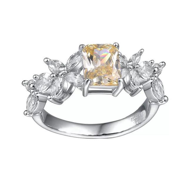 Silver Tone Canary Yellow & White Cubic Zirconia & Diamond Accent Radiant Leaf Trellis Cluster Engagement Ring, Womens Sterling Product Image