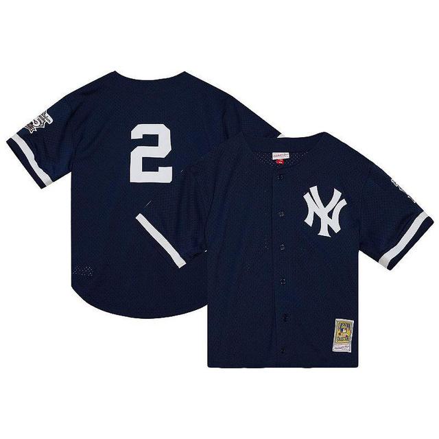 Mens Mitchell & Ness Derek Jeter New York Yankees Cooperstown Collection Mesh Batting Practice Button-Up Jersey Blue Product Image