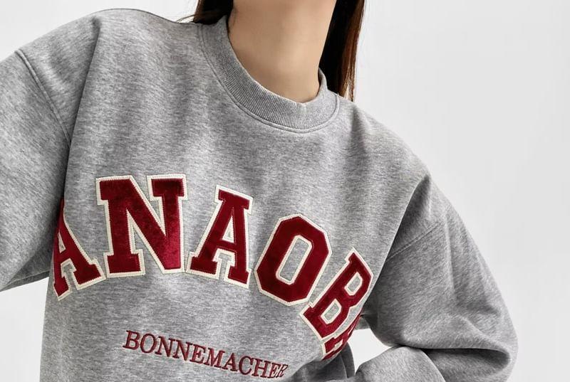 Long-Sleeve Round Neck Letter Applique Pullover Product Image