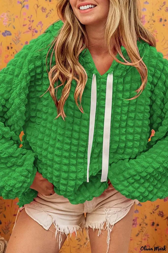 Olivia Mark – Stylish Emerald Bubble Textured Waffle Hoodie Product Image