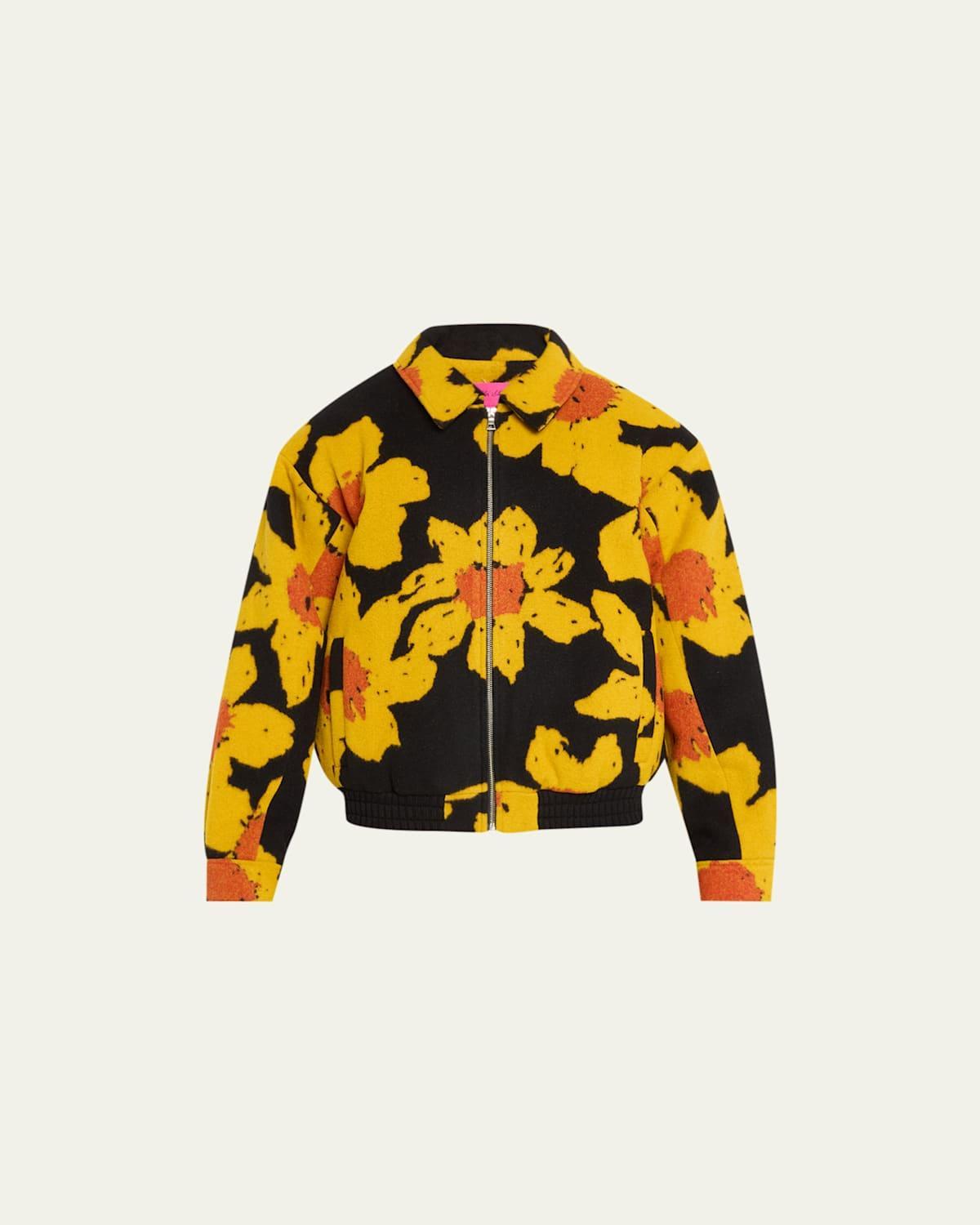 Mens Tricolor Wool-Cashmere Floral Bomber Jacket Product Image