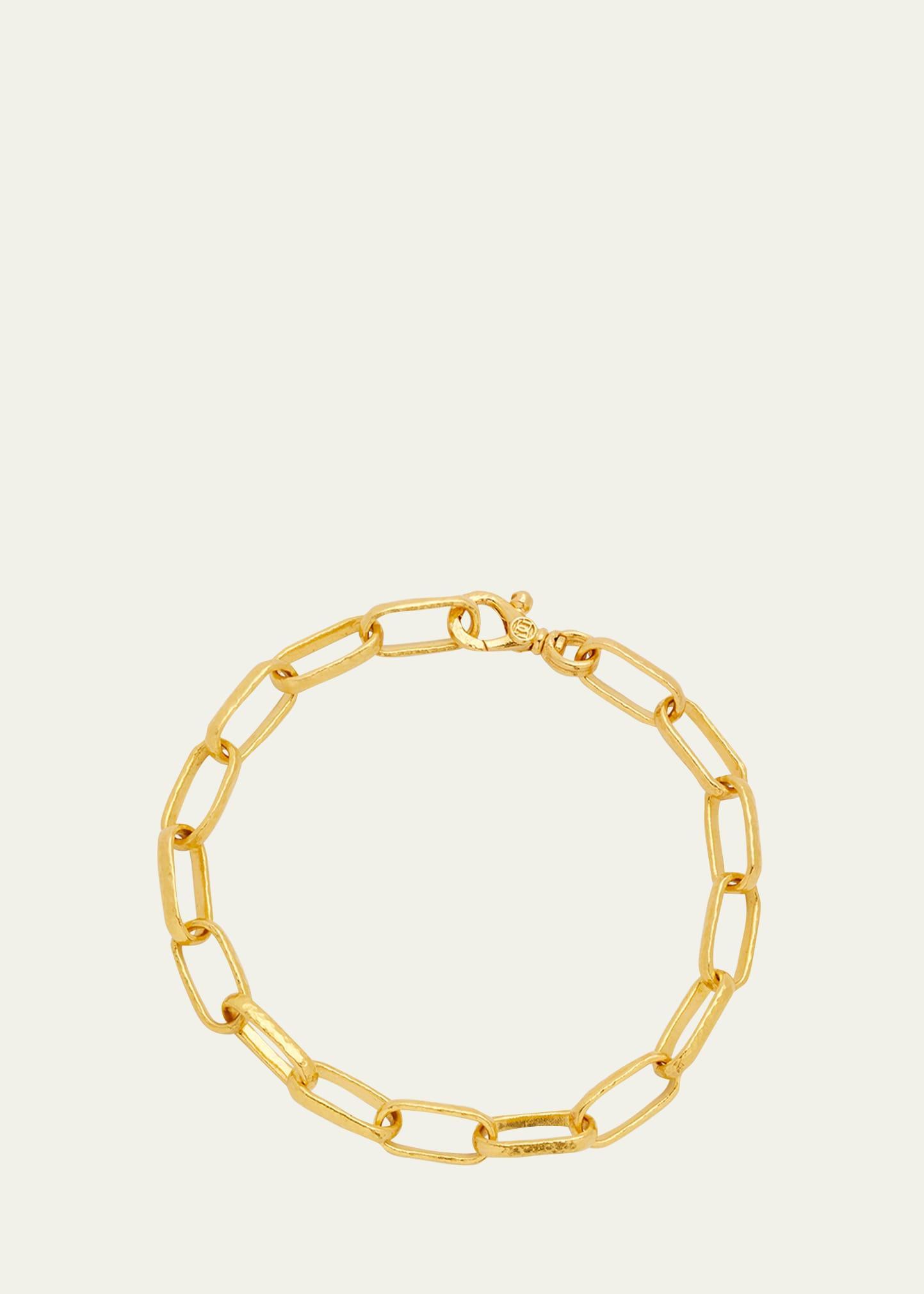 Mens Hammered 24K Gold Cable Chain Bracelet Product Image