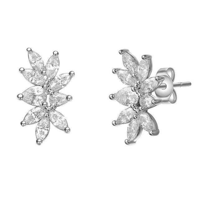 Stella Valentino Sterling Silver Lab Created Moissanite Leaf Garden Cluster Stud Earrings, Womens Product Image