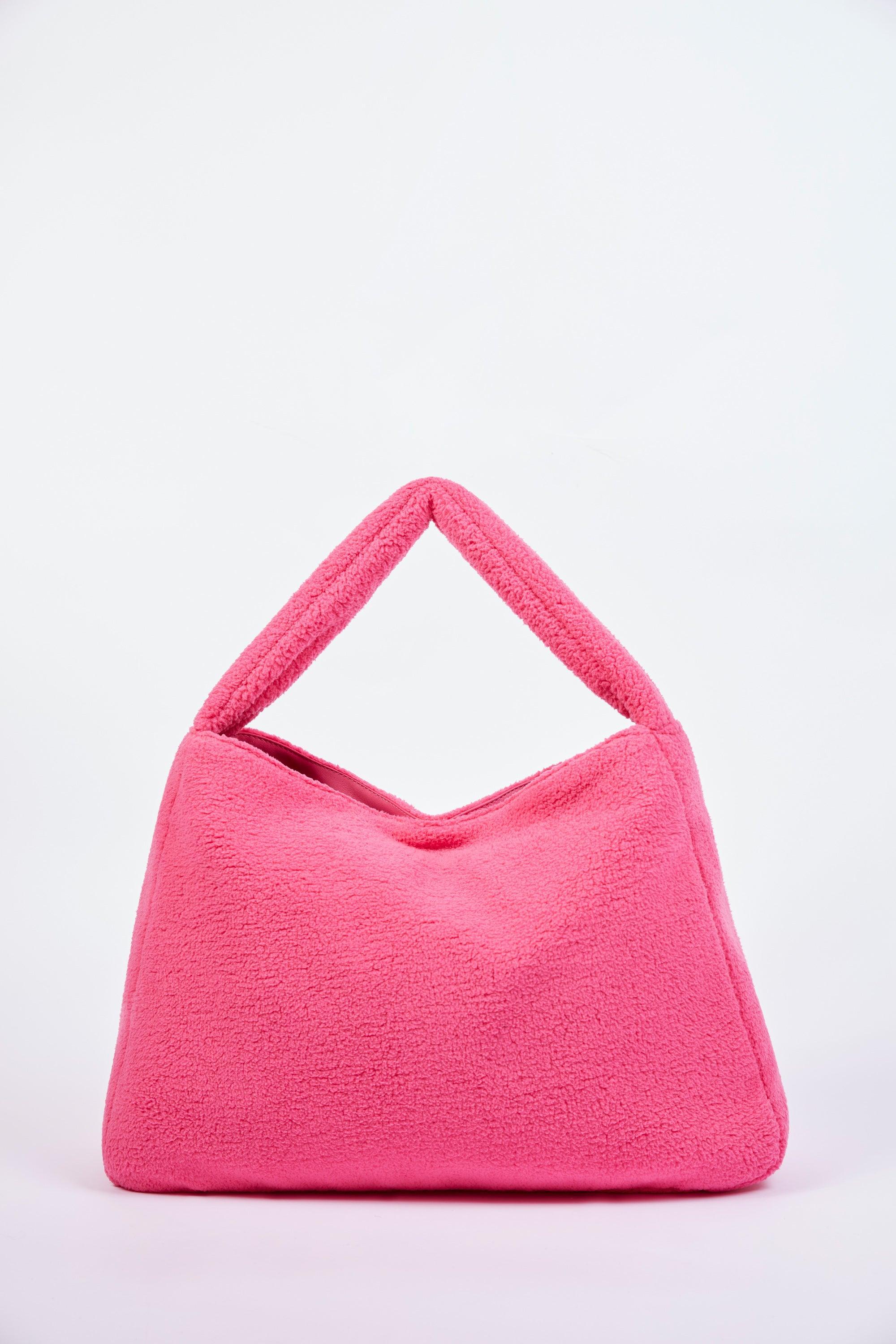 Oversized Fleece Tote Bag in Hot Pink Product Image