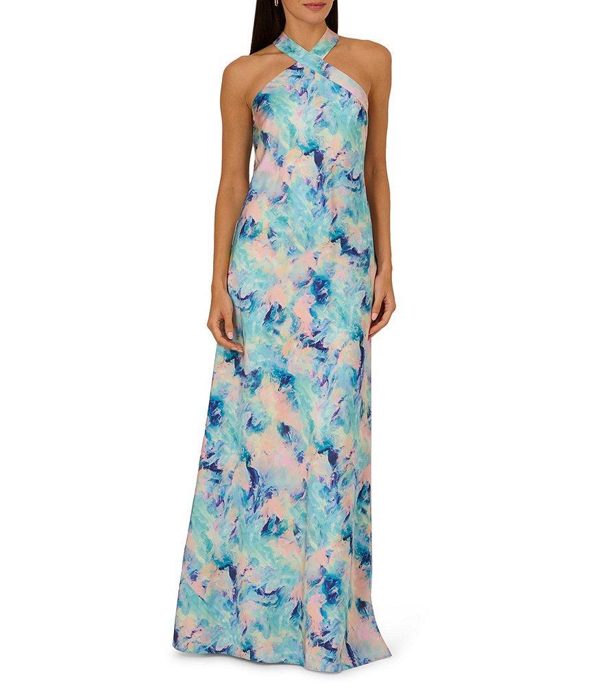 Adrianna by Adrianna Papell Printed Satin Halter Neck Column Dress Product Image