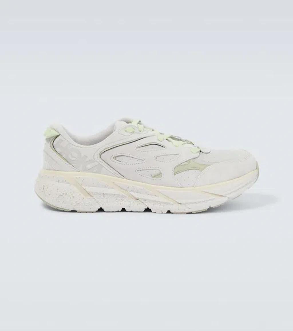 HOKA Clifton L Mesh-trimmed And Leather Sneakers In White Product Image