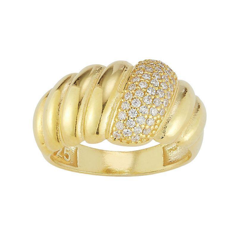 Sunkissed Sterling 14k Gold Over Silver Pave Cubic Zirconia Croissant Ring, Womens Gold Tone Product Image