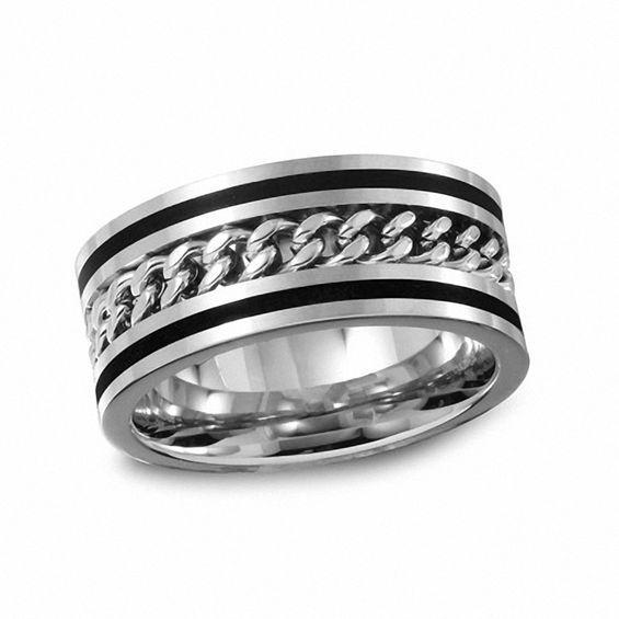 Men's 10.0mm Chain Wedding Band in Two-Tone Stainless Steel Product Image