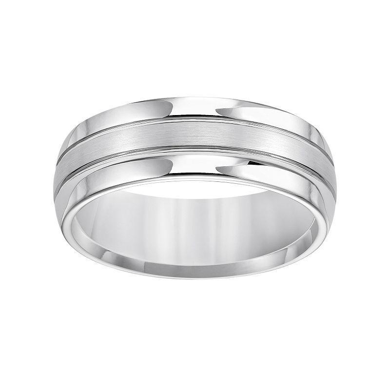 AXL White Tungsten Groove Mens Wedding Band Grey Product Image