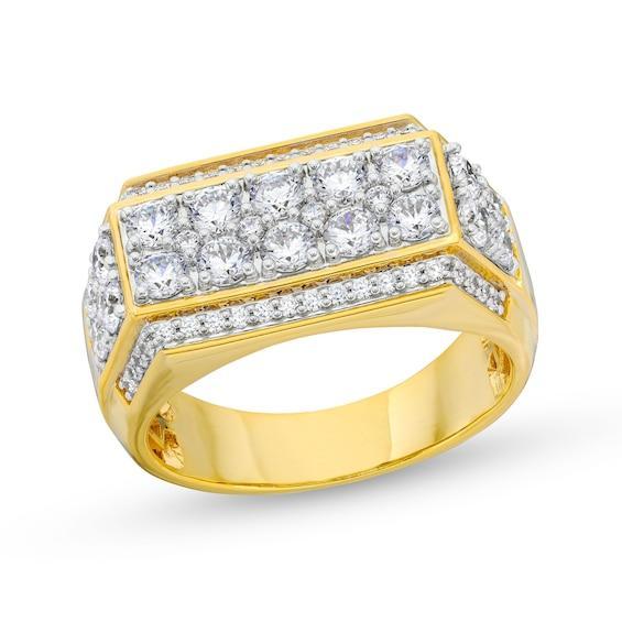 Men's 2 CT. T.w. Certified Lab-Created Diamond Edge Raised Rectangle-Top Ring in 10K Gold (F/Si2) Product Image