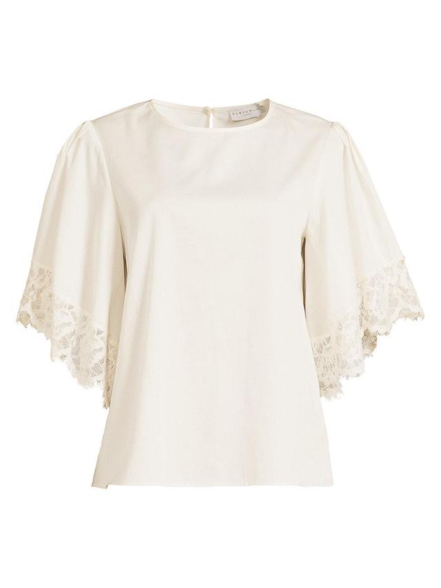 Womens Nilia Lace-Trim Cotton Blouse Product Image