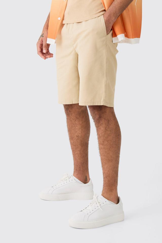 Mens Beige Elasticated Waist Stone Relaxed Fit Shorts, Beige Product Image