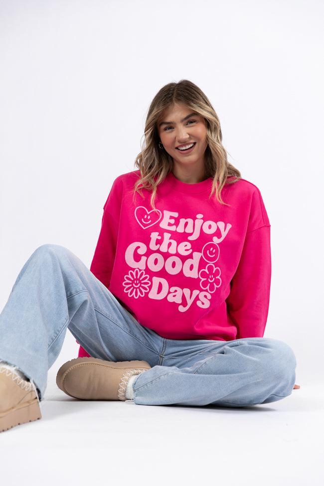 Enjoy Good Days Hot Pink Oversized Graphic Sweatshirt Product Image