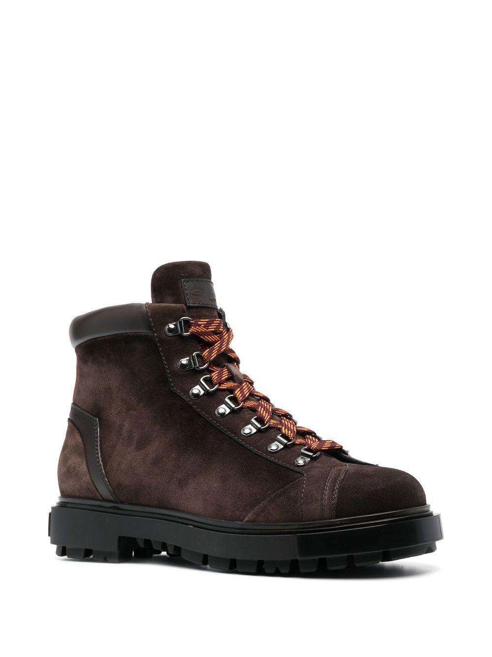 SANTONI Lace-up Suede Boots In Brown Product Image