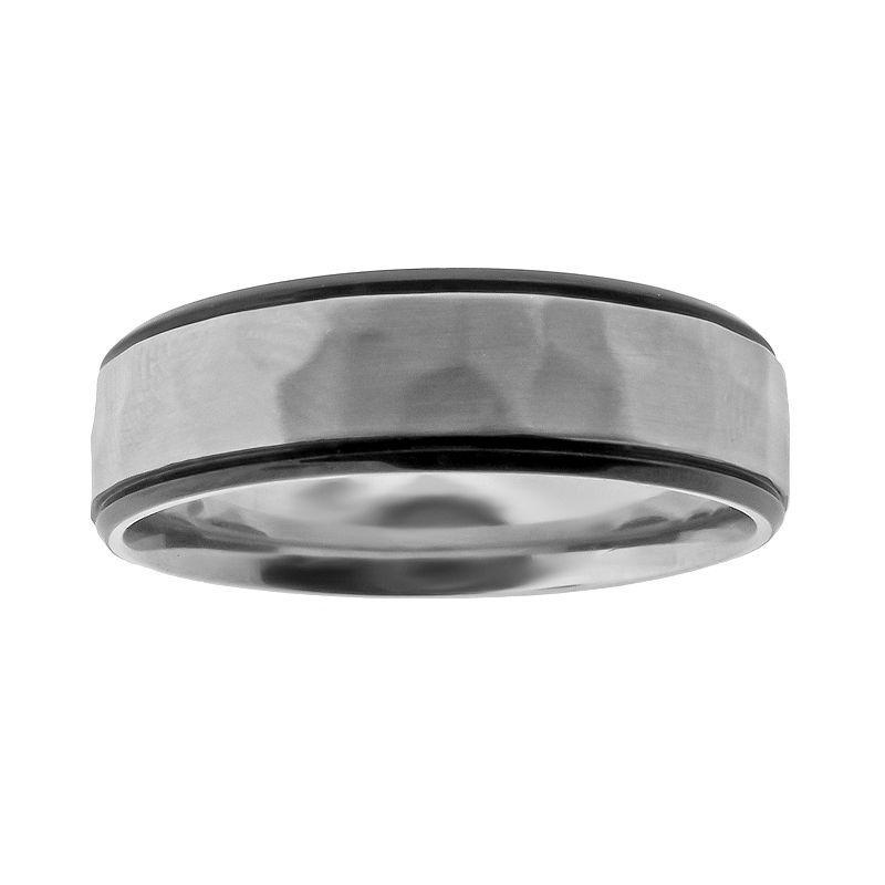 LYNX Stainless Steel Black Ion Hammered Wedding Band - Men, Mens Grey Product Image