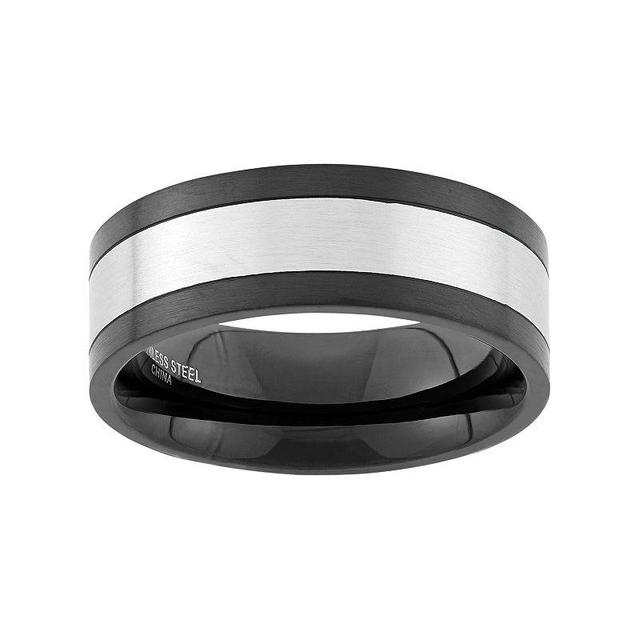 Two Tone Stainless Steel Striped Wedding Band - Men, Mens Grey Product Image