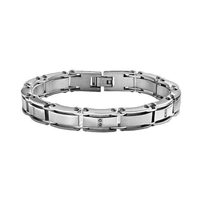 Stainless Steel 1/10-ct. T.W. Black Diamond Bracelet - Men, Mens Product Image