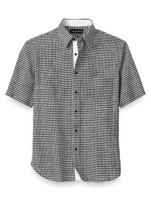 Linen Gingham Check Casual Shirt - Black Product Image