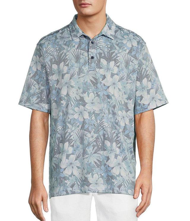 Caribbean Floral Jacquard Short Sleeve Polo Shirt Product Image