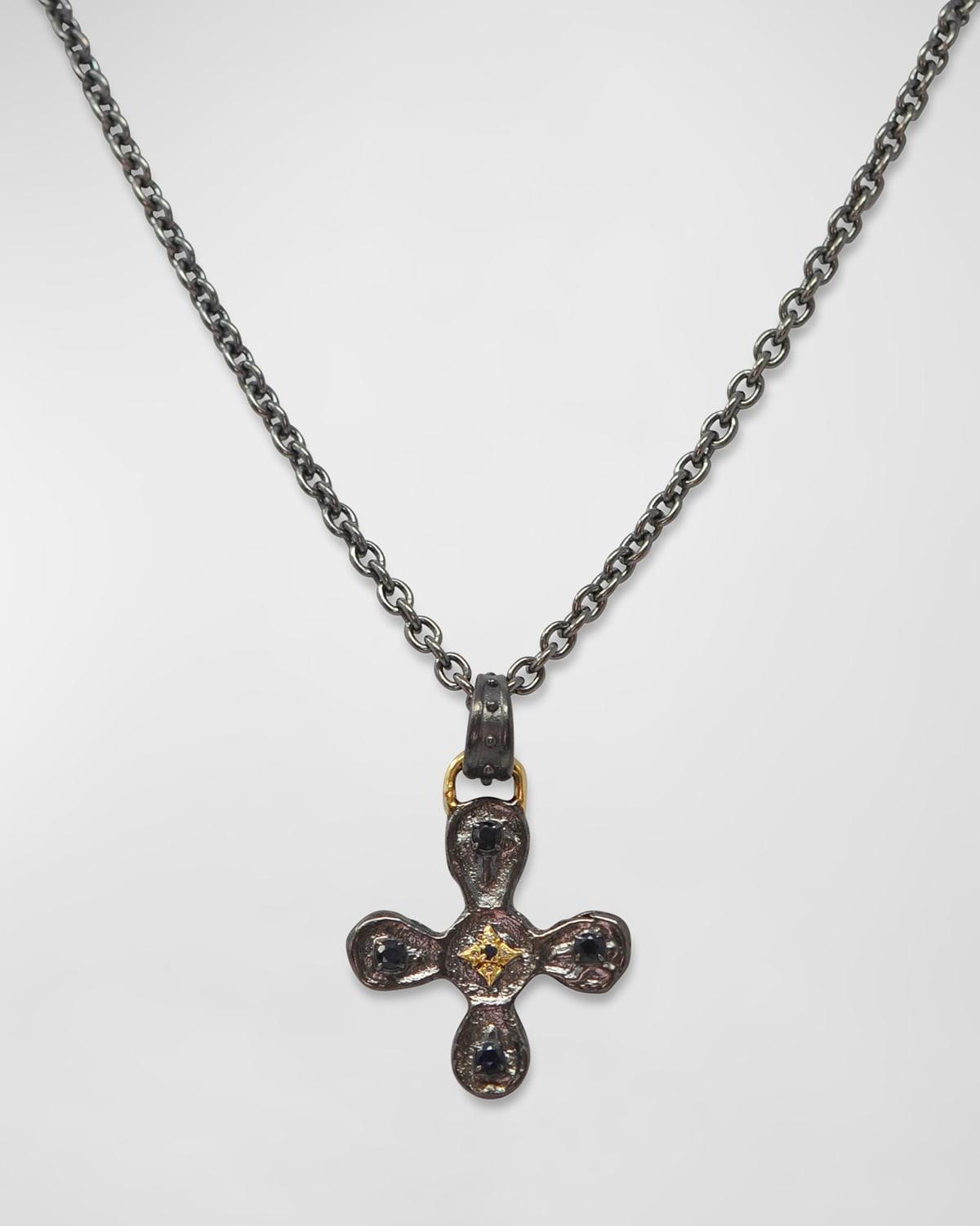 Mens Artifact Cross Necklace w/ Diamonds & Black Sapphires Product Image